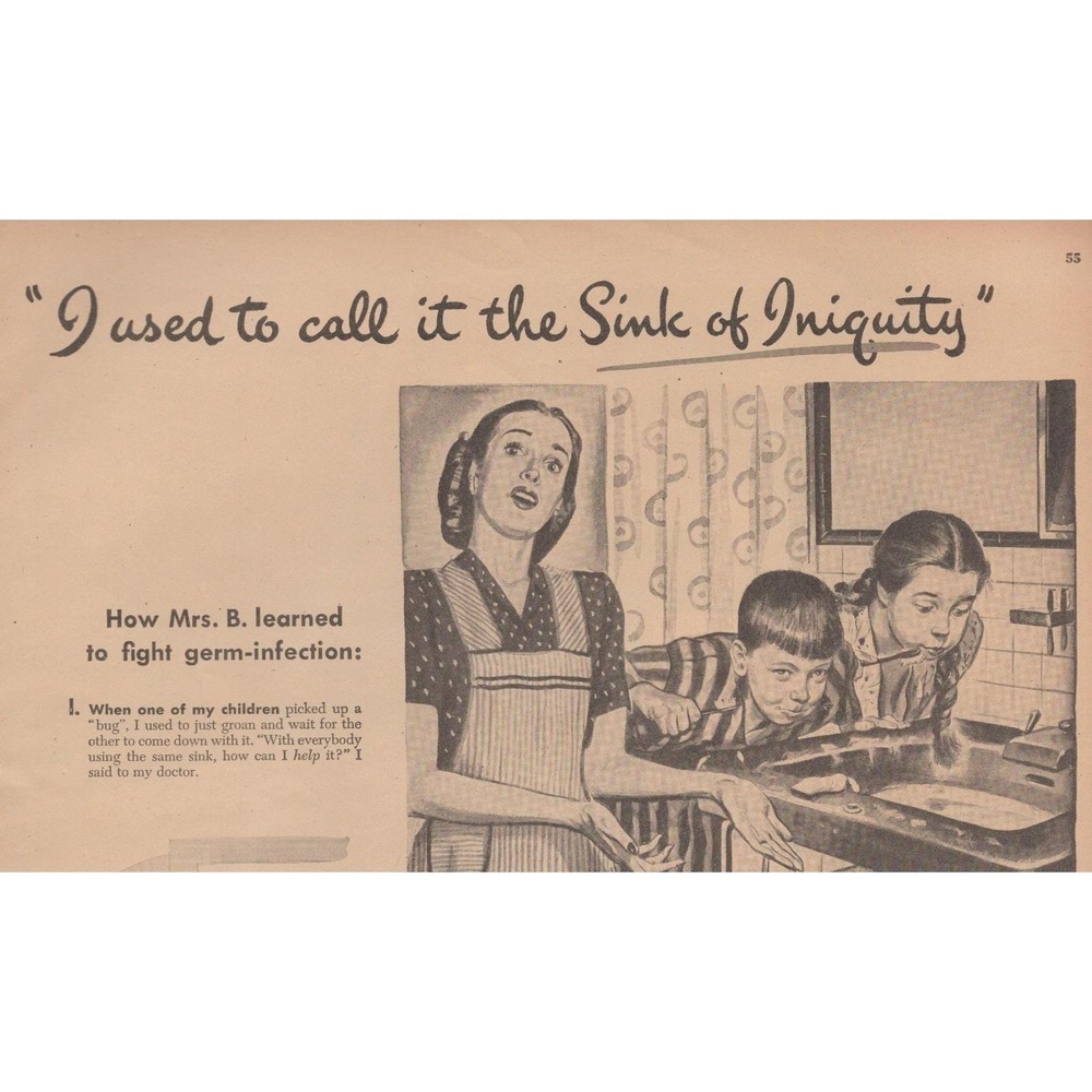 Vintage 1945 Lysol‎ Print Ad Germ Killing Disinfectant WW2 Era Housewife Decor